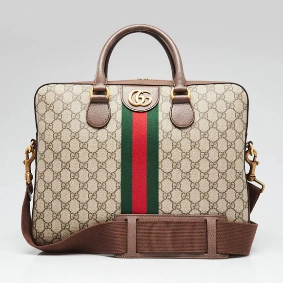 Gucci Beige/Ebony GG Supreme Canvas Medium Ophidia Briefcase Bag - Picture 1 of 12
